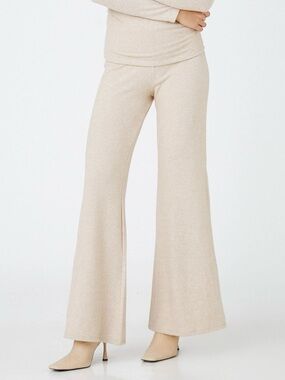New Koton nude beige Spanish-style flared lounge trousers Pants Size Small Tall